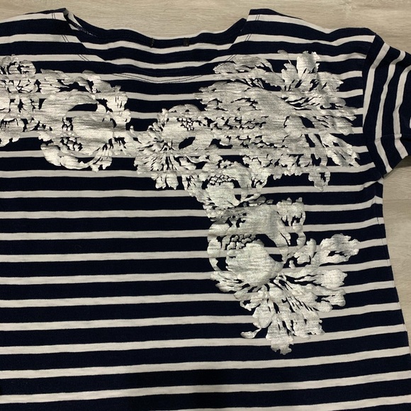 J. Crew Navy Striped Silver Floral Long Sleeve L - Picture 4 of 6